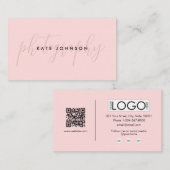 Girly Pink Script Kalligrafie Handtekening QR Code Visitekaartje (Voorkant / Achterkant)