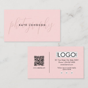Girly Pink Script Kalligrafie Handtekening QR Code Visitekaartje