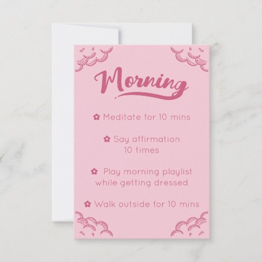 Girly Pink Script Mindful Morning Routine Kaart (Voorkant)