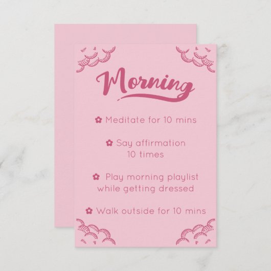 Girly Pink Script Mindful Morning Routine Kaart (Voorkant / Achterkant)