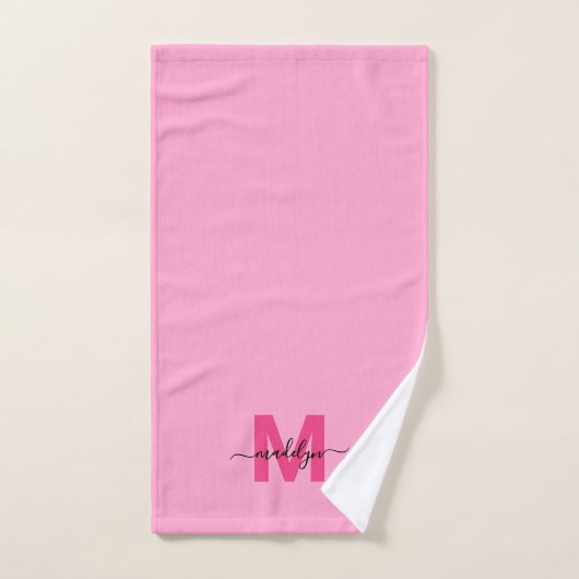 Girly Pink Script Naam Monogram Handdoek (Handdoek)