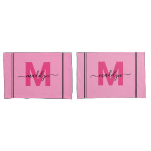 Girly Pink Script Naam Monogram Kussensloop