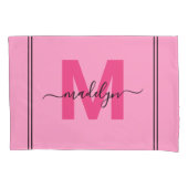 Girly Pink Script Naam Monogram Kussensloop (Voorkant-Links)