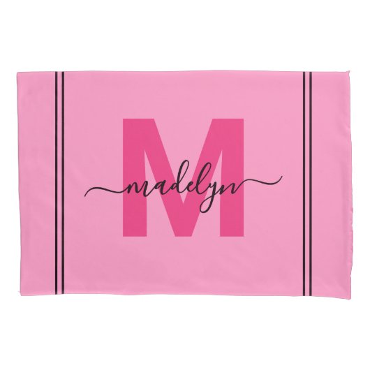 Girly Pink Script Naam Monogram Kussensloop (Voorkant-Links)
