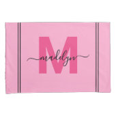 Girly Pink Script Naam Monogram Kussensloop (Voorkant-Rechts)