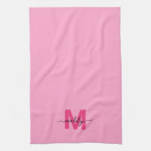 Girly Pink Script Naam Monogram Theedoek (Verticaal)