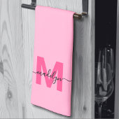 Girly Pink Script Naam Monogram Theedoek