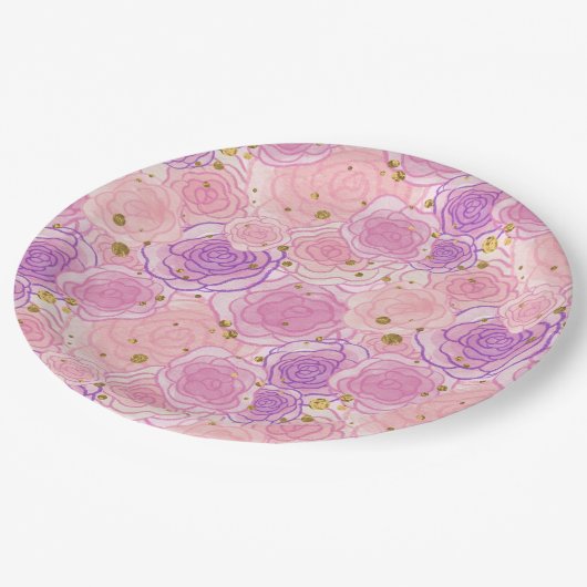 Girly Pink Shabby Chic Glitter Rozen Papieren Bordje (Gekanteld)