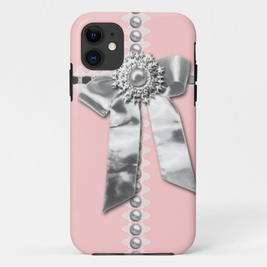 Girly Pink Silver Bow Gedrukte iPhone 5 Hoesje (Achterkant)