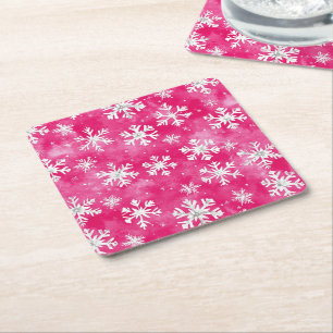 Girly Pink Silver Glam Christmas Snowflakes Kartonnen Onderzetters
