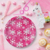 Girly Pink Silver Glam Christmas Snowflakes Papieren Bordje (Feest)