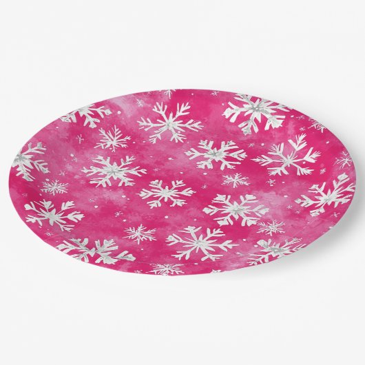 Girly Pink Silver Glam Christmas Snowflakes Papieren Bordje (Gekanteld)