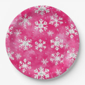 Girly Pink Silver Glam Christmas Snowflakes Papieren Bordje (Voorkant)