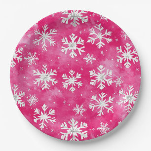 Girly Pink Silver Glam Christmas Snowflakes Papieren Bordje