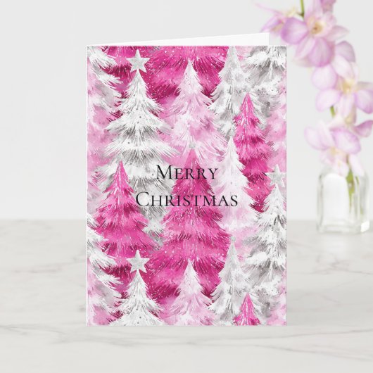 Girly Pink Silver Glam Christmas Trees  Kaart (Orchidee)