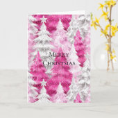 Girly Pink Silver Glam Christmas Trees  Kaart (Gele Bloem)