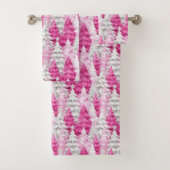 Girly Pink Silver Glam Christmas Trees Stripes Bad Handdoek (Insitu)
