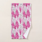 Girly Pink Silver Glam Christmas Trees Stripes Bad Handdoek (Handdoek)