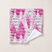 Girly Pink Silver Glam Christmas Trees Stripes Bad Handdoek (Wasdoekje)