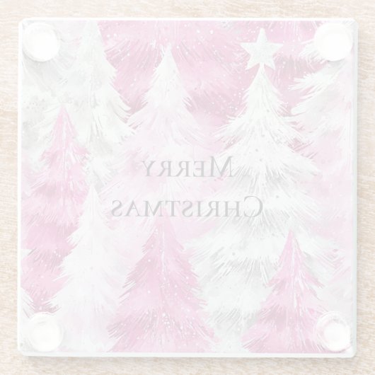 Girly Pink Silver Glam Christmas Trees Stripes Glazen Onderzetter (Achterkant)