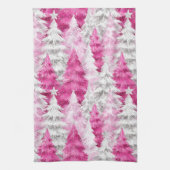 Girly Pink Silver Glam Christmas Trees Stripes Theedoek (Verticaal)
