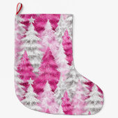 Girly Pink Silver Glam kerstbomen Grote Kerstsok (Voorkant)