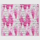 Girly Pink Silver Glam Kerstbomen Strepen Cadeaupapier (Vlak)