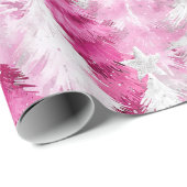 Girly Pink Silver Glam Kerstbomen Strepen Cadeaupapier (Rol Hoek)