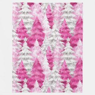 Girly Pink Silver Glam Kerstbomen Strepen Fleece Deken