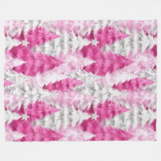 Girly Pink Silver Glam Kerstbomen Strepen Fleece Deken (Voorkant (Horizontaal))