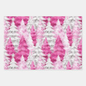 Girly Pink Silver Glam Kerstbomen Strepen Inpakpapier Vel (Voorkant)