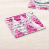 Girly Pink Silver Glam Kerstbomen Strepen Kartonnen Onderzetters (Schuin)
