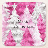 Girly Pink Silver Glam Kerstbomen Strepen Kartonnen Onderzetters (Voorkant)
