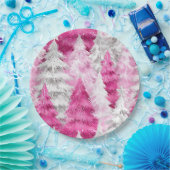 Girly Pink Silver Glam Kerstbomen Strepen Papieren Bordje (Feest)