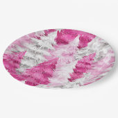 Girly Pink Silver Glam Kerstbomen Strepen Papieren Bordje (Gekanteld)