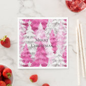 Girly Pink Silver Glam Kerstbomen Strepen Servet (Insitu)