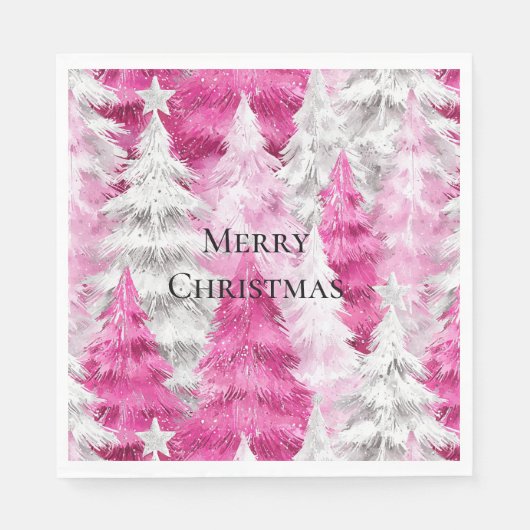 Girly Pink Silver Glam Kerstbomen Strepen Servet (Voorkant)