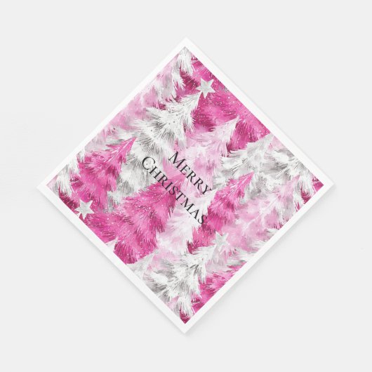 Girly Pink Silver Glam Kerstbomen Strepen Servet (Hoek)