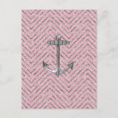 Girly Pink Silver Glitter Chevron Pattern Anchor Briefkaart (Voorkant)