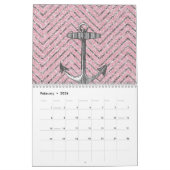 Girly Pink Silver Glitter Chevron Pattern Anchor Kalender (Feb 2026)