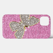 Girly Pink Silver Glitter Diamonds Butterfly Case-Mate iPhone Case (Achterkant (horizontaal))