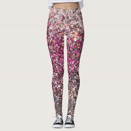Girly Pink Silver Glitter Sequin Glam Leggings (Voorkant)