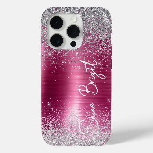 Girly Pink Silver Glitter Sparkle Case-Mate iPhone Case (Achterkant)