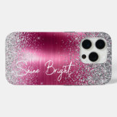 Girly Pink Silver Glitter Sparkle Case-Mate iPhone Case (Achterkant (horizontaal))