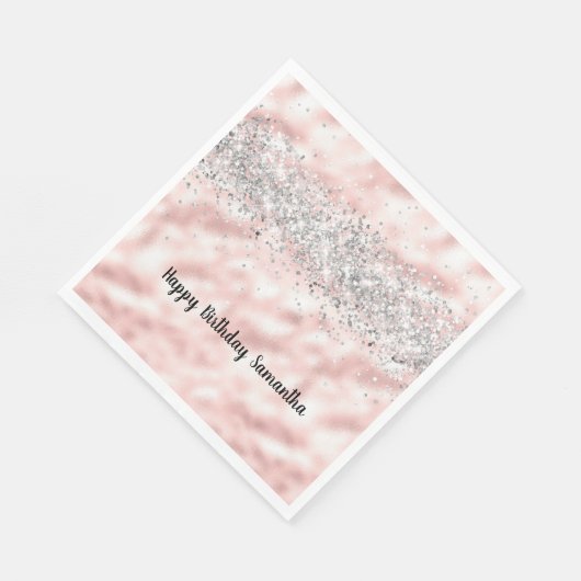 Girly Pink Silver Glitter Sparkle Confetti Servet (Hoek)