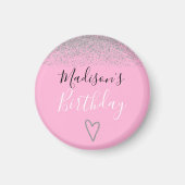 Girly Pink Silver Glitter Sparkles Heart Birthday Magneet (Voorkant)