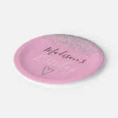 Girly Pink Silver Glitter Sparkles Heart Birthday Papieren Bordje (Gekanteld)