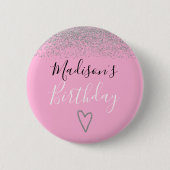 Girly Pink Silver Glitter Sparkles Heart Birthday Ronde Button 5,7 Cm (Voorkant)