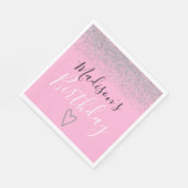 Girly Pink Silver Glitter Sparkles Heart Birthday Servet (Hoek)