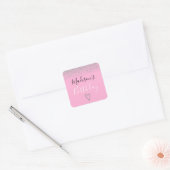 Girly Pink Silver Glitter Sparkles Heart Birthday Vierkante Sticker (Envelop)